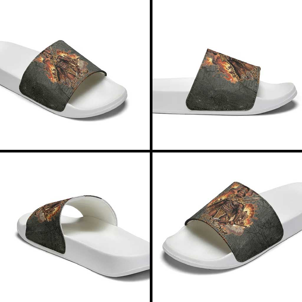 Queen Nzinga Slide Sandals Fierce African Warrior Queen - Dark Tribal Fire Art - African Pride