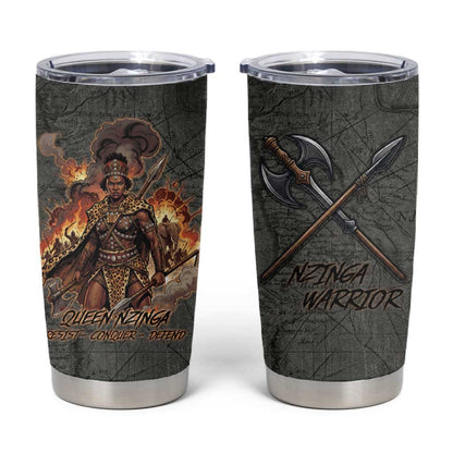 Queen Nzinga Tumbler Cup Fierce African Warrior Queen - Dark Tribal Fire Art - African Pride