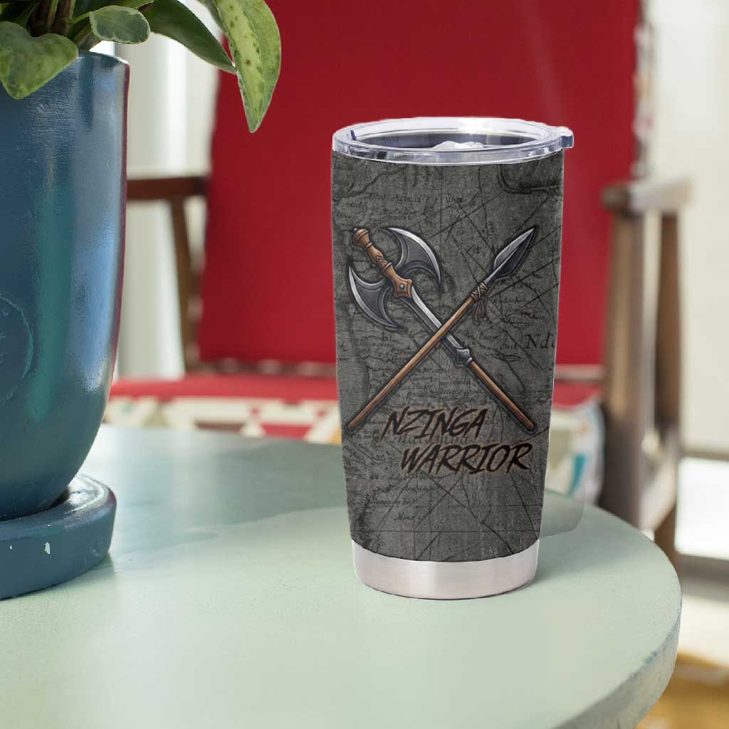 Queen Nzinga Tumbler Cup Fierce African Warrior Queen - Dark Tribal Fire Art - African Pride