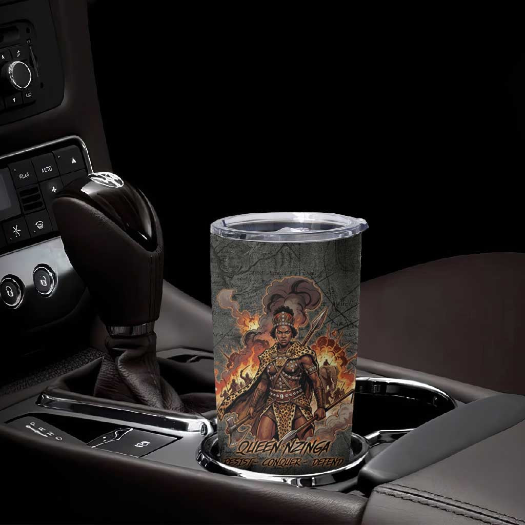 Queen Nzinga Tumbler Cup Fierce African Warrior Queen - Dark Tribal Fire Art - African Pride