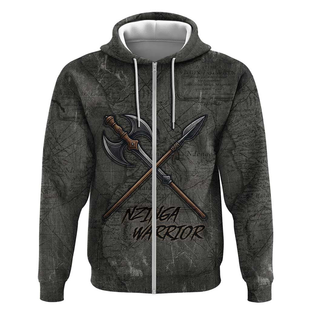 Queen Nzinga Zip Hoodie Fierce African Warrior Queen - Dark Tribal Fire Art - African Pride