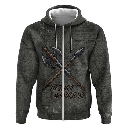 Queen Nzinga Zip Hoodie Fierce African Warrior Queen - Dark Tribal Fire Art - African Pride