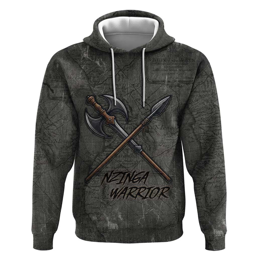 Queen Nzinga Zip Hoodie Fierce African Warrior Queen - Dark Tribal Fire Art - African Pride