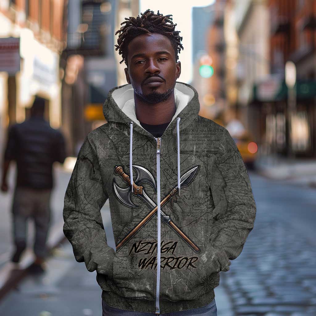 Queen Nzinga Zip Hoodie Fierce African Warrior Queen - Dark Tribal Fire Art - African Pride