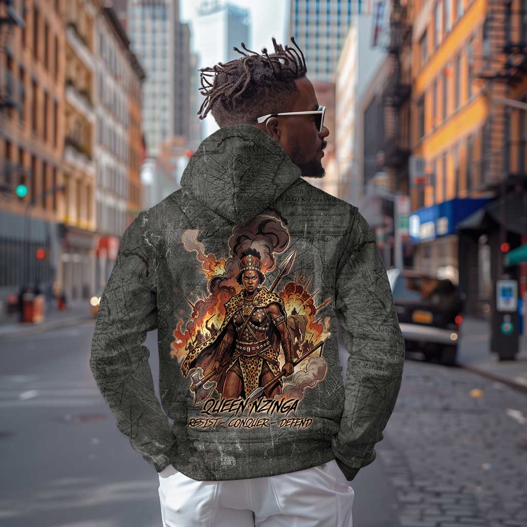 Queen Nzinga Zip Hoodie Fierce African Warrior Queen - Dark Tribal Fire Art - African Pride