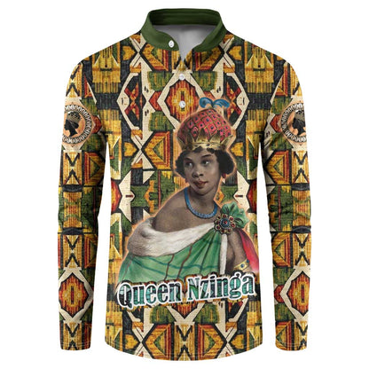 Queen Nzinga Button Sweatshirt Mbandi Traditional Regal Portrait Empowerment Quote African Female Leadership