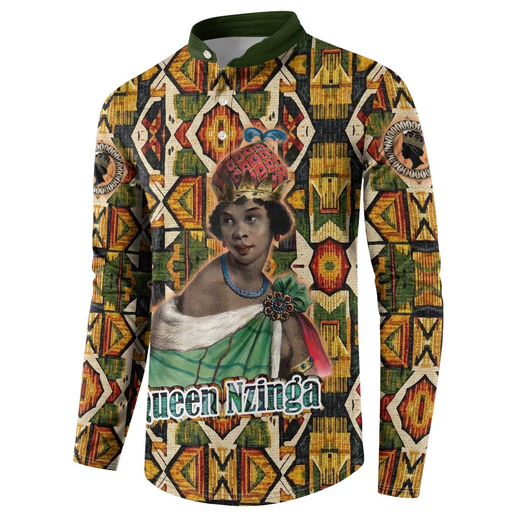 Queen Nzinga Button Sweatshirt Mbandi Traditional Regal Portrait Empowerment Quote African Female Leadership