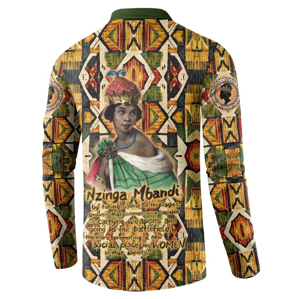 Queen Nzinga Button Sweatshirt Mbandi Traditional Regal Portrait Empowerment Quote African Female Leadership
