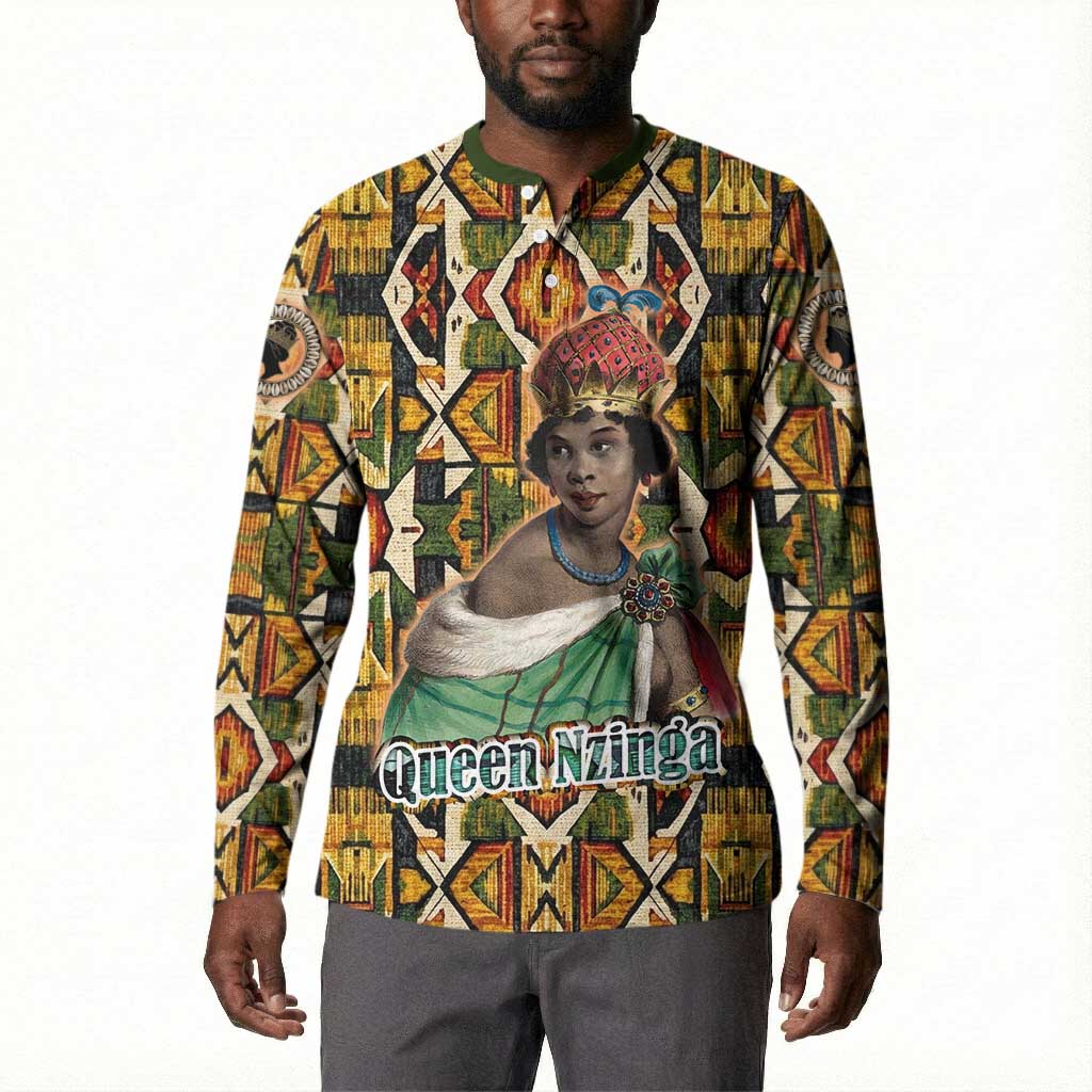 Queen Nzinga Button Sweatshirt Mbandi Traditional Regal Portrait Empowerment Quote African Female Leadership