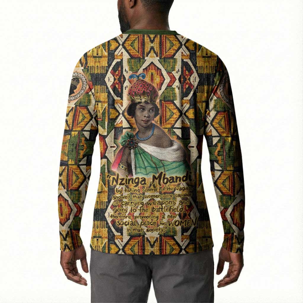 Queen Nzinga Button Sweatshirt Mbandi Traditional Regal Portrait Empowerment Quote African Female Leadership