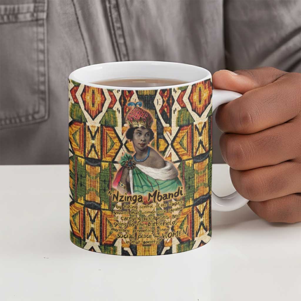 Queen Nzinga Ceramic Mug Mbandi Traditional Regal Portrait Empowerment Quote African Female Leadership - African Pride