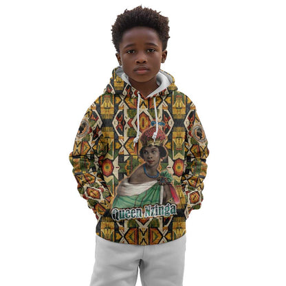 Queen Nzinga Kid Hoodie Mbandi Traditional Regal Portrait Empowerment Quote African Female Leadership - African Pride