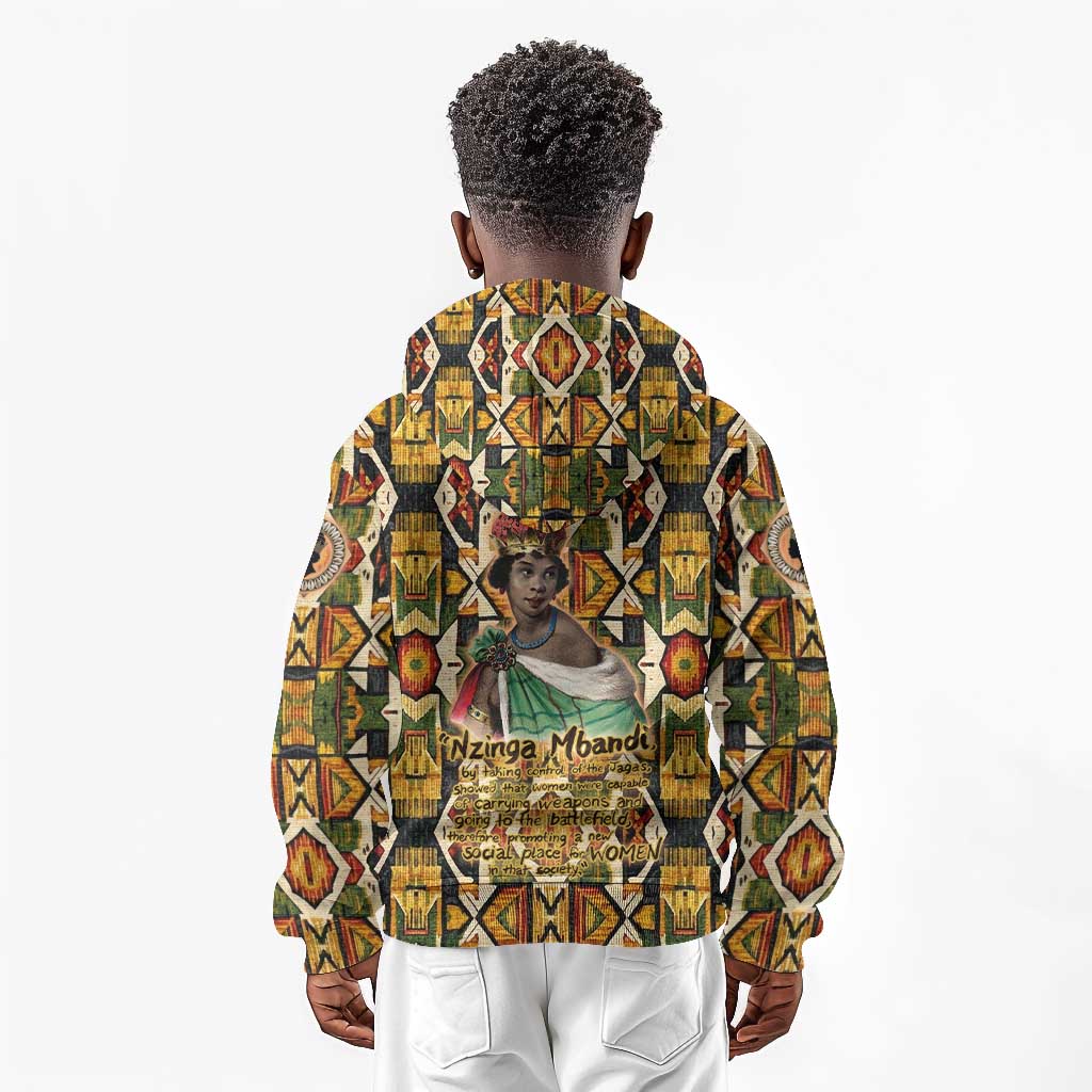 Queen Nzinga Kid Hoodie Mbandi Traditional Regal Portrait Empowerment Quote African Female Leadership - African Pride