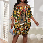 Queen Nzinga Off Shoulder Short Dress Mbandi Traditional Regal Portrait Empowerment Quote African Female Leadership - African Pride