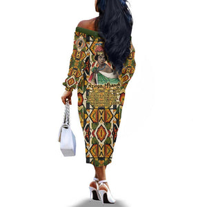 Queen Nzinga Off The Shoulder Long Sleeve Dress Mbandi Traditional Regal Portrait Empowerment Quote African Female Leadership - African Pride
