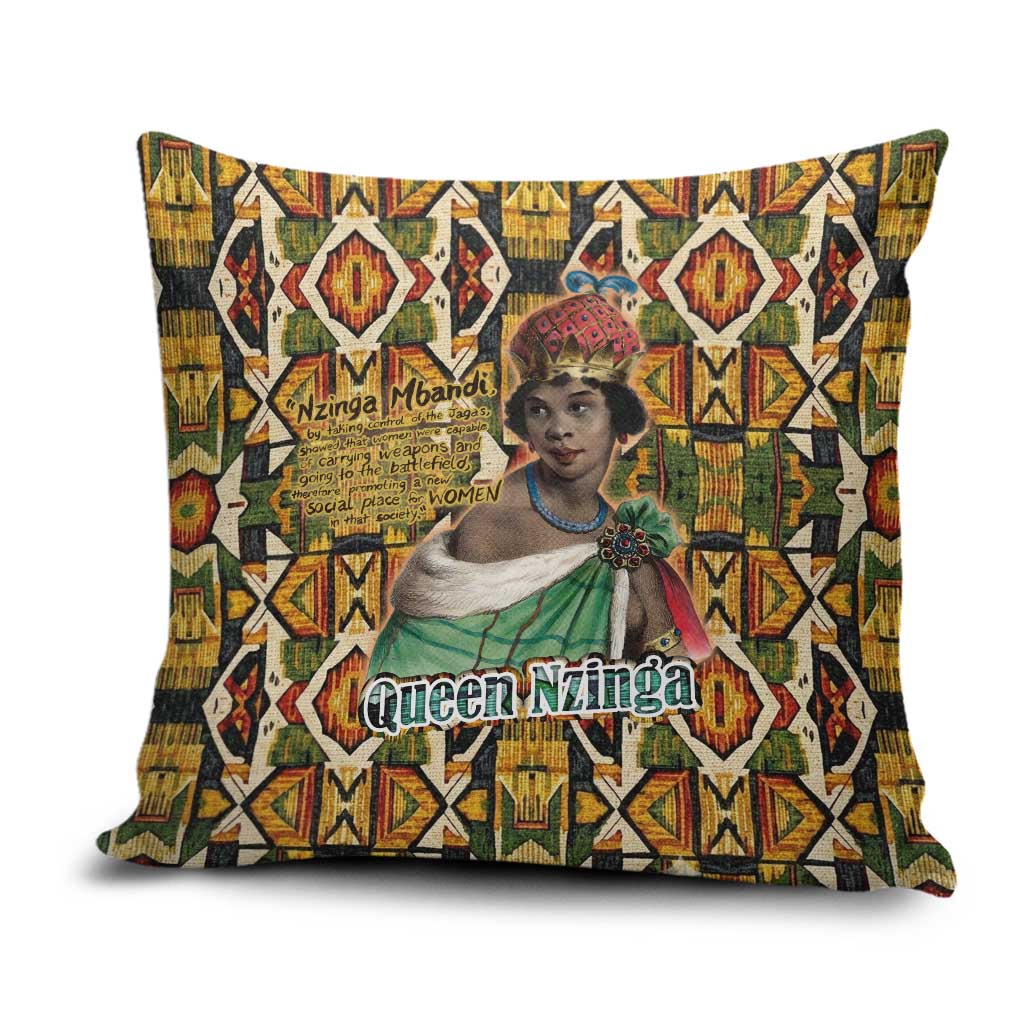 Queen Nzinga Pillow Cover Mbandi Traditional Regal Portrait Empowerment Quote African Female Leadership - African Pride