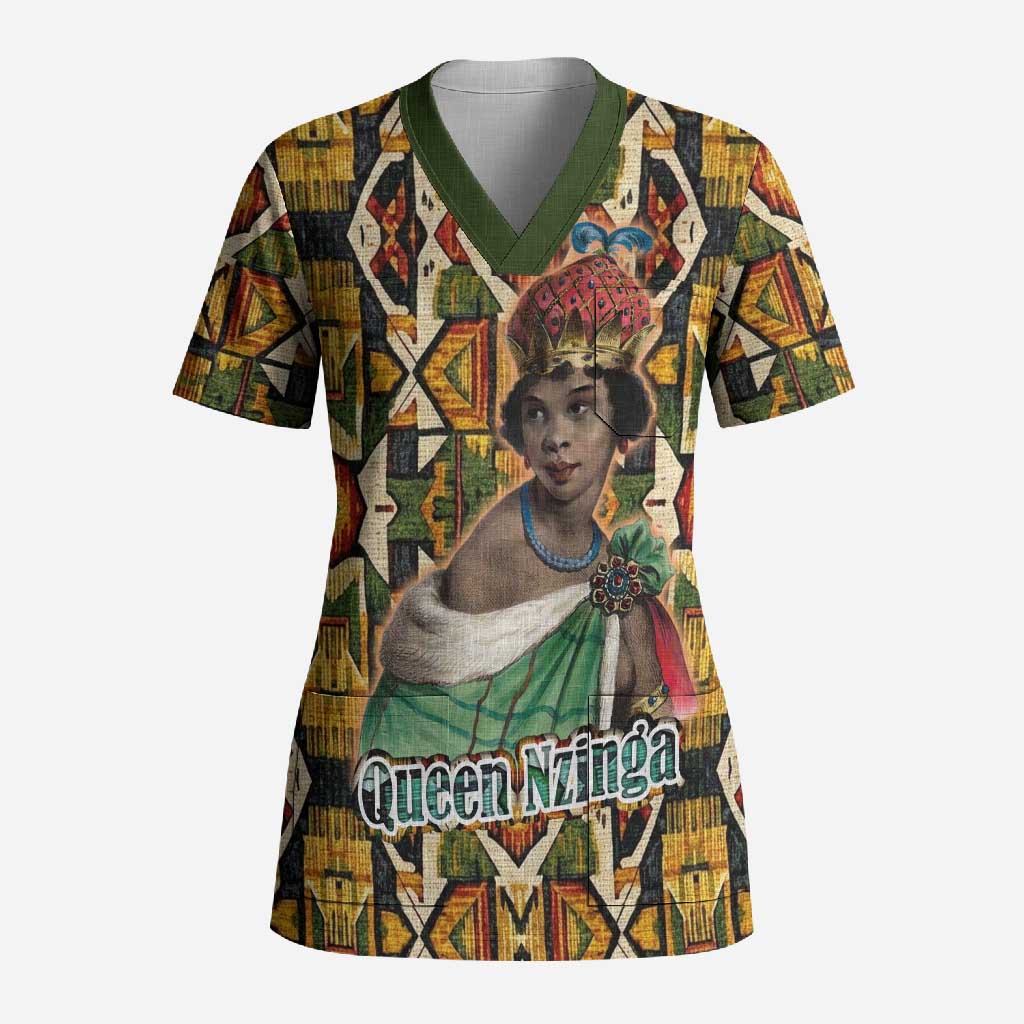 Queen Nzinga Scrub Top Mbandi Traditional Regal Portrait Empowerment Quote African Female Leadership - African Pride