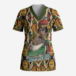 Queen Nzinga Scrub Top Mbandi Traditional Regal Portrait Empowerment Quote African Female Leadership - African Pride