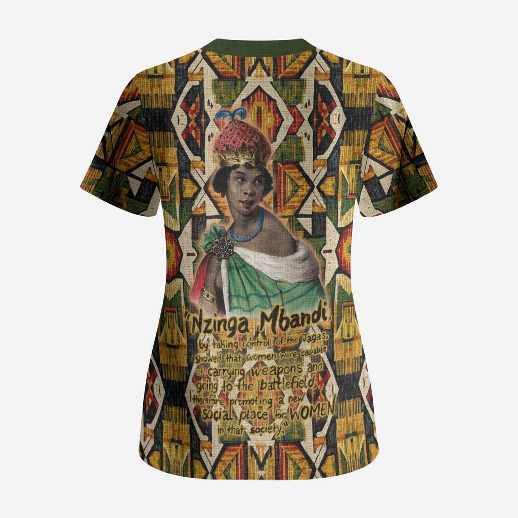 Queen Nzinga Scrub Top Mbandi Traditional Regal Portrait Empowerment Quote African Female Leadership - African Pride