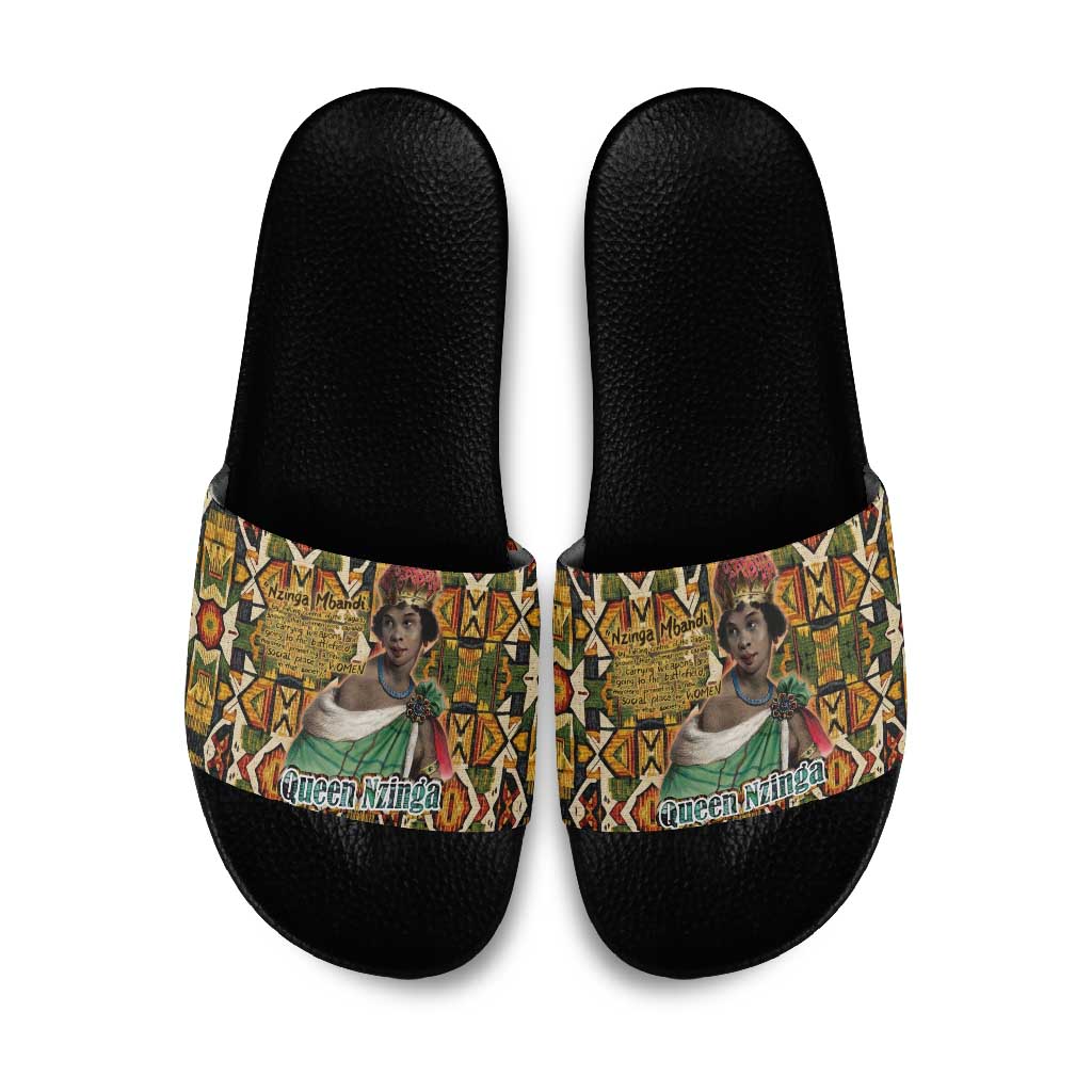 Queen Nzinga Slide Sandals Mbandi Traditional Regal Portrait Empowerment Quote African Female Leadership - African Pride