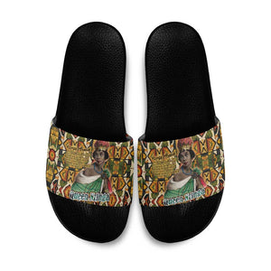 Queen Nzinga Slide Sandals Mbandi Traditional Regal Portrait Empowerment Quote African Female Leadership - African Pride