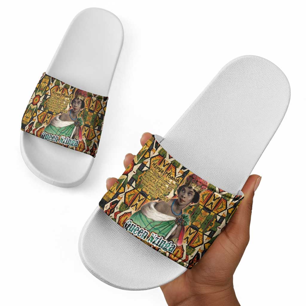 Queen Nzinga Slide Sandals Mbandi Traditional Regal Portrait Empowerment Quote African Female Leadership - African Pride