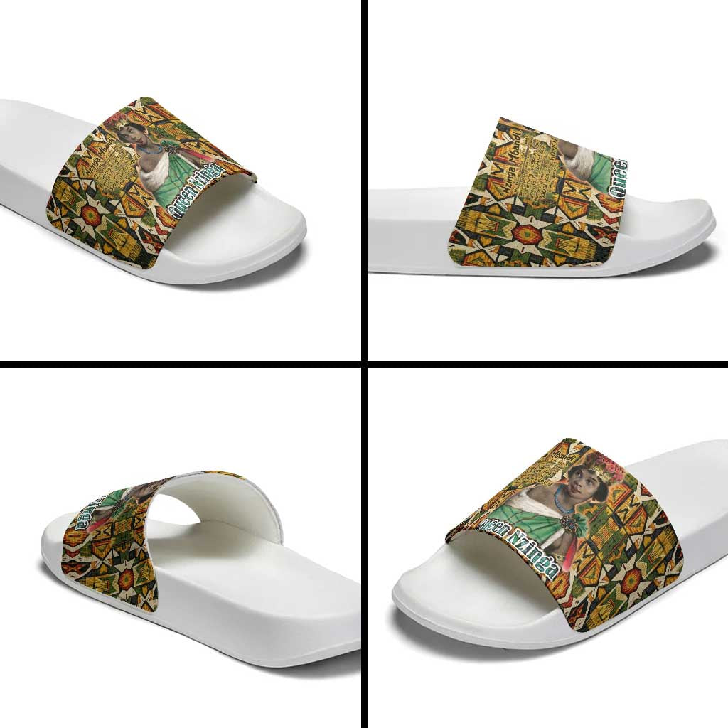 Queen Nzinga Slide Sandals Mbandi Traditional Regal Portrait Empowerment Quote African Female Leadership - African Pride