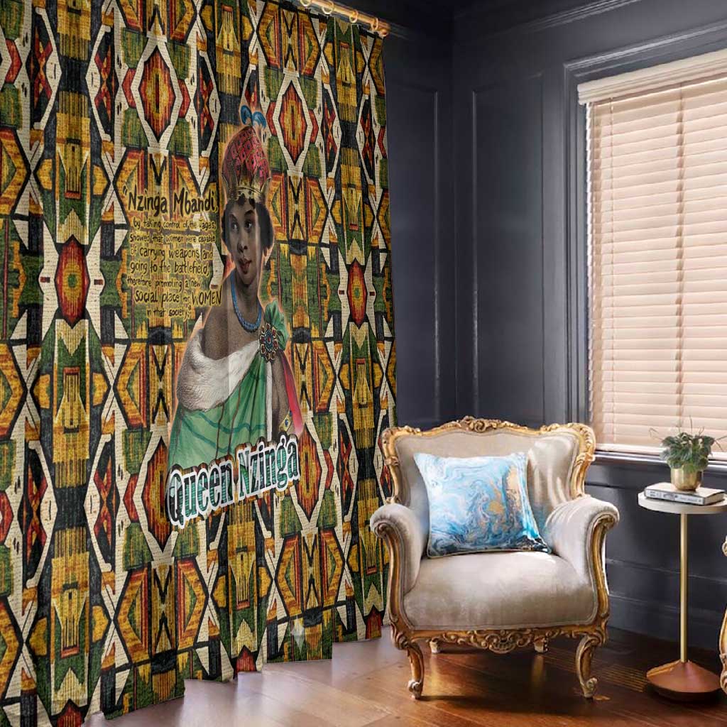Queen Nzinga Window Curtain Mbandi Traditional Regal Portrait Empowerment Quote African Female Leadership - African Pride