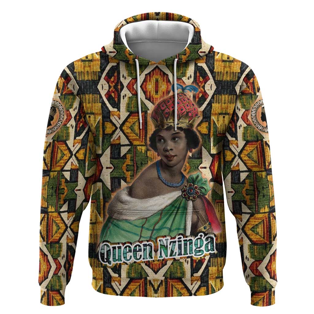 Queen Nzinga Zip Hoodie Mbandi Traditional Regal Portrait Empowerment Quote African Female Leadership - African Pride