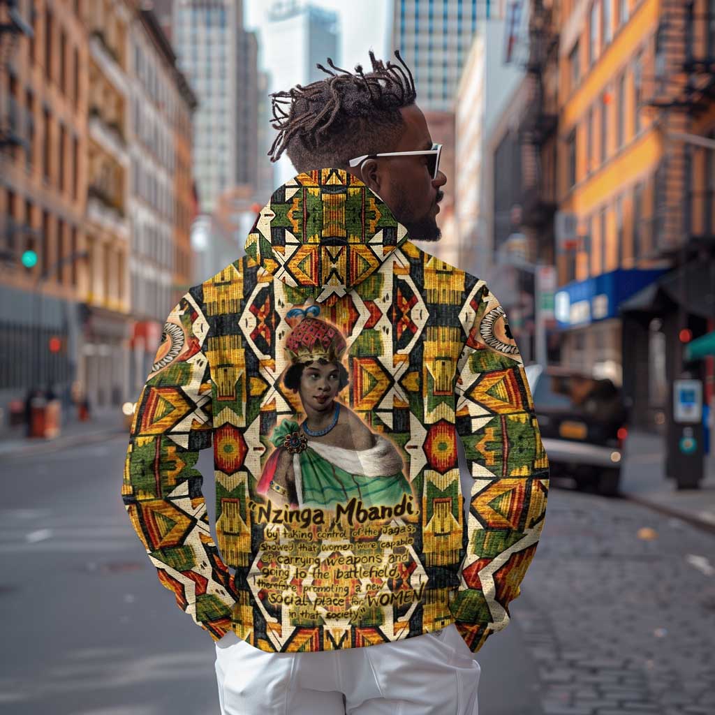Queen Nzinga Zip Hoodie Mbandi Traditional Regal Portrait Empowerment Quote African Female Leadership - African Pride