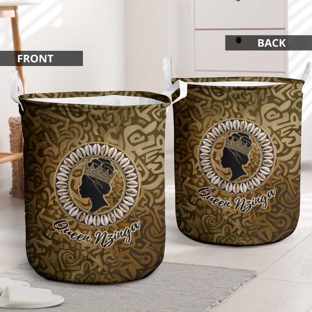 Queen Nzinga Laundry Basket Cowrie Crown Silhouette Royal Power - African Pride