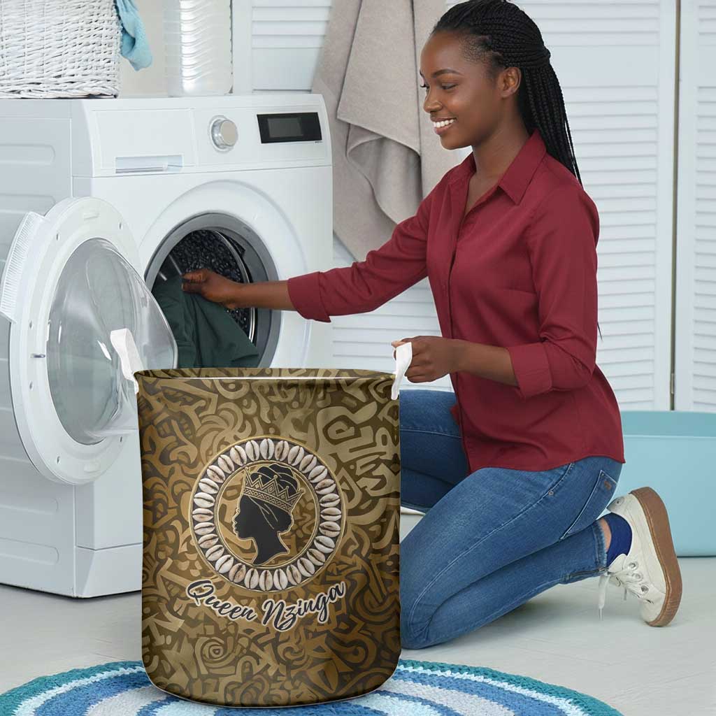 Queen Nzinga Laundry Basket Cowrie Crown Silhouette Royal Power - African Pride