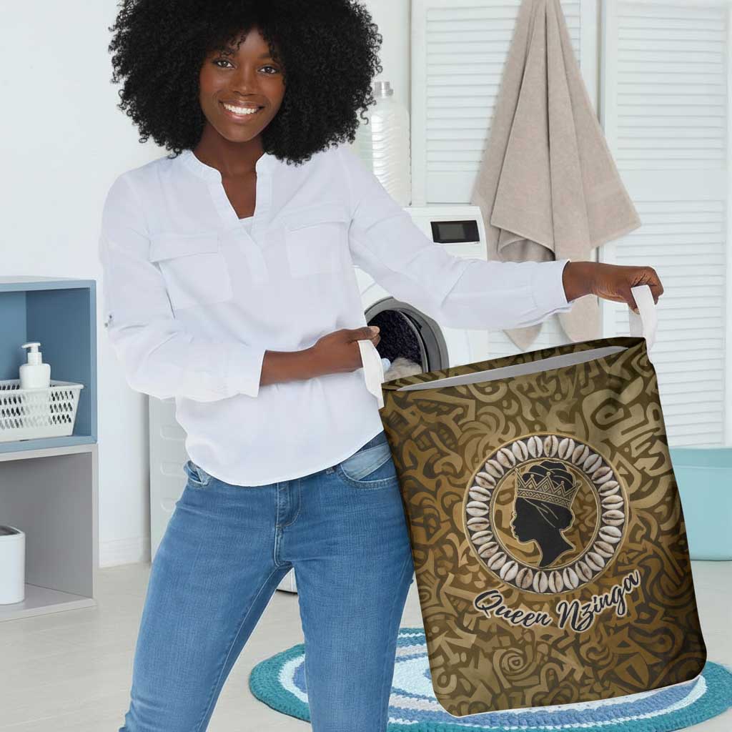Queen Nzinga Laundry Basket Cowrie Crown Silhouette Royal Power - African Pride