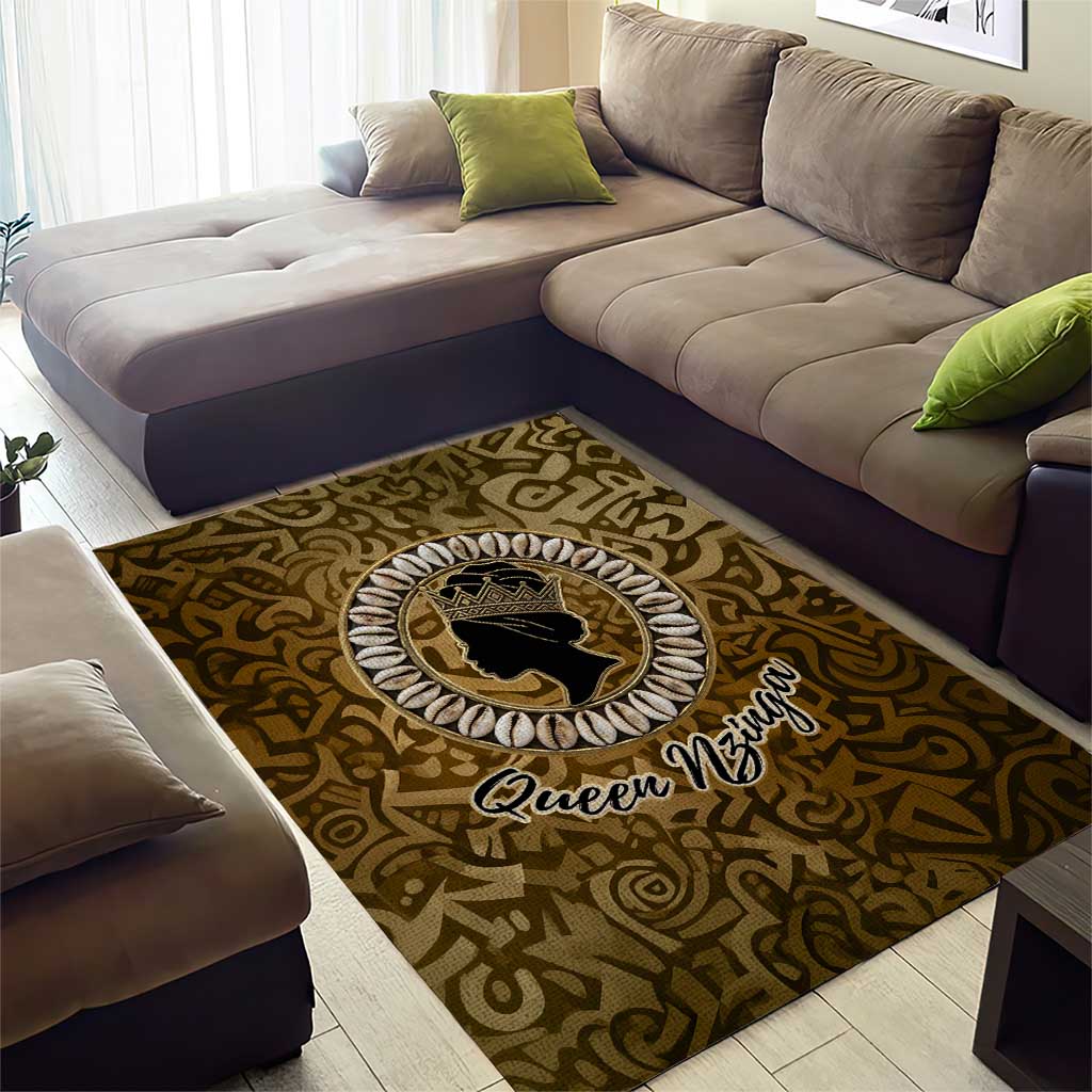 Queen Nzinga Area Rug Cowrie Crown Silhouette Royal Power - African Pride