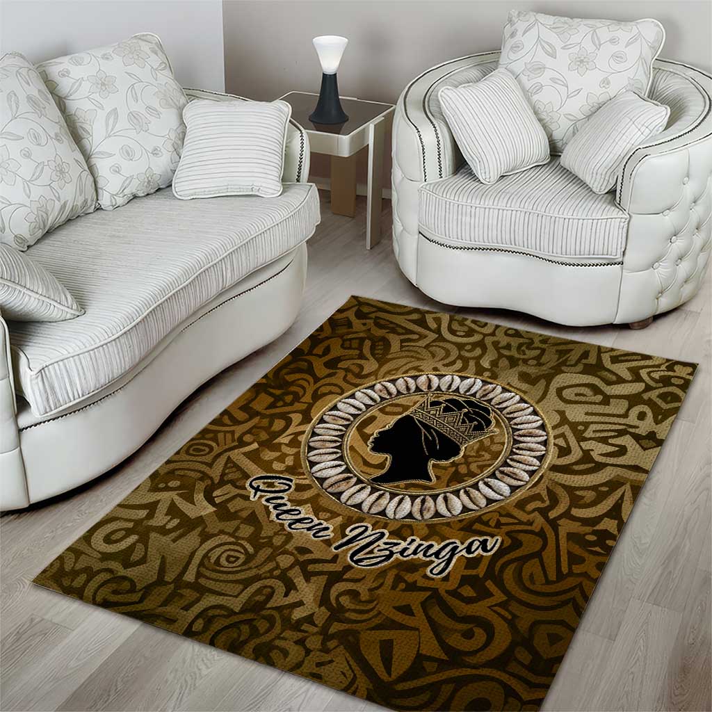 Queen Nzinga Area Rug Cowrie Crown Silhouette Royal Power - African Pride