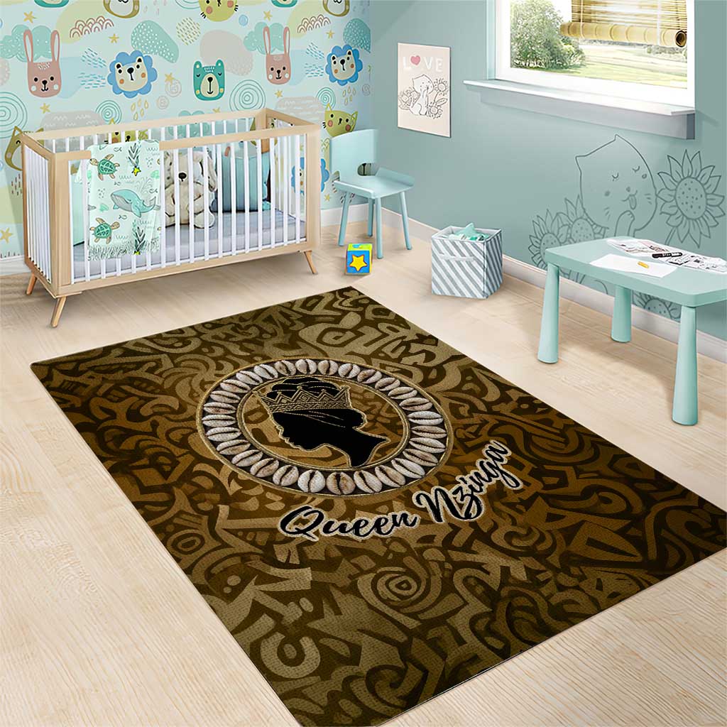 Queen Nzinga Area Rug Cowrie Crown Silhouette Royal Power - African Pride