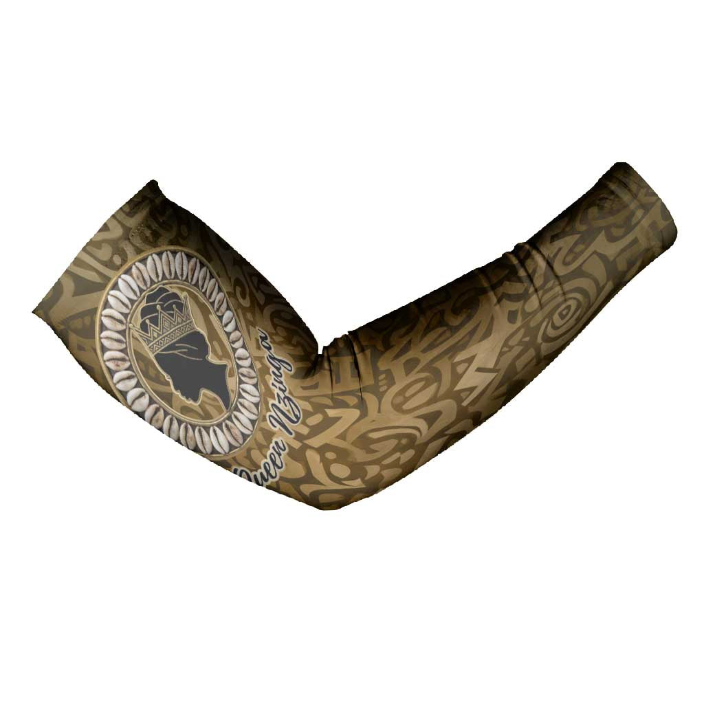 Queen Nzinga Arm Sleeves Cowrie Crown Silhouette Royal Power - African Pride