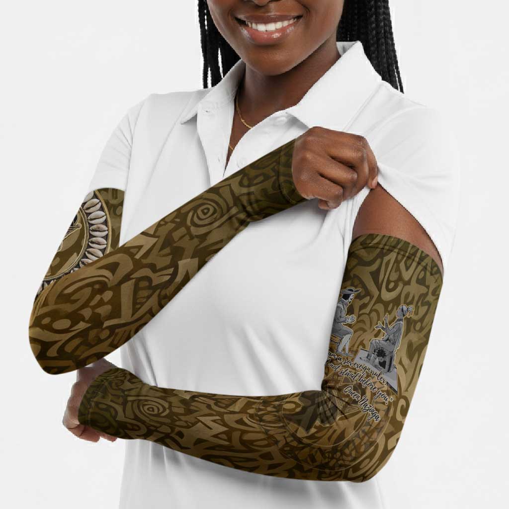 Queen Nzinga Arm Sleeves Cowrie Crown Silhouette Royal Power - African Pride