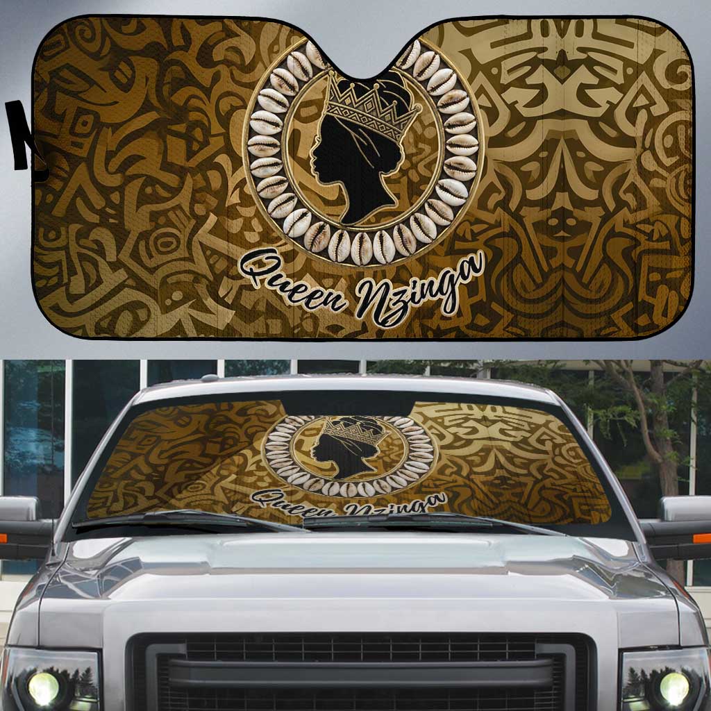 Queen Nzinga Auto Sun Shade Cowrie Crown Silhouette Royal Power - African Pride