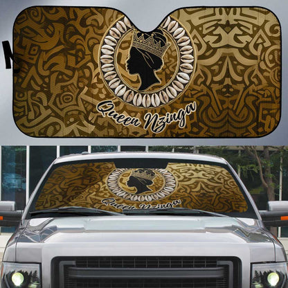 Queen Nzinga Auto Sun Shade Cowrie Crown Silhouette Royal Power - African Pride