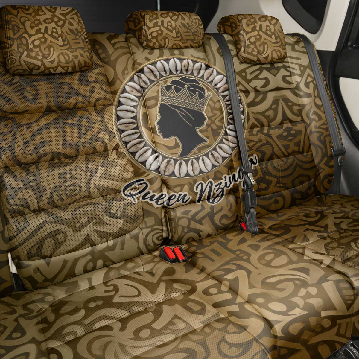 Queen Nzinga Back Car Seat Cover Cowrie Crown Silhouette Royal Power - African Pride