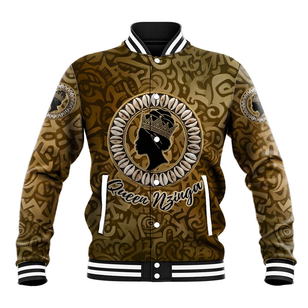 Queen Nzinga Baseball Jacket Cowrie Crown Silhouette Royal Power - African Pride