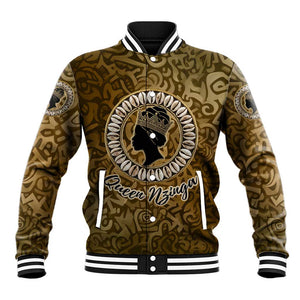 Queen Nzinga Baseball Jacket Cowrie Crown Silhouette Royal Power - African Pride