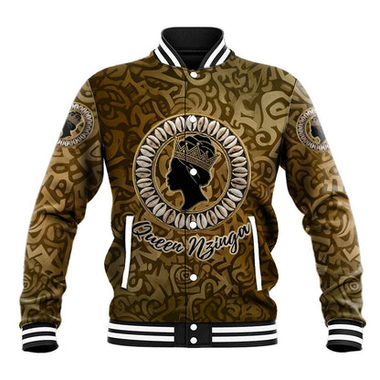 Queen Nzinga Baseball Jacket Cowrie Crown Silhouette Royal Power - African Pride