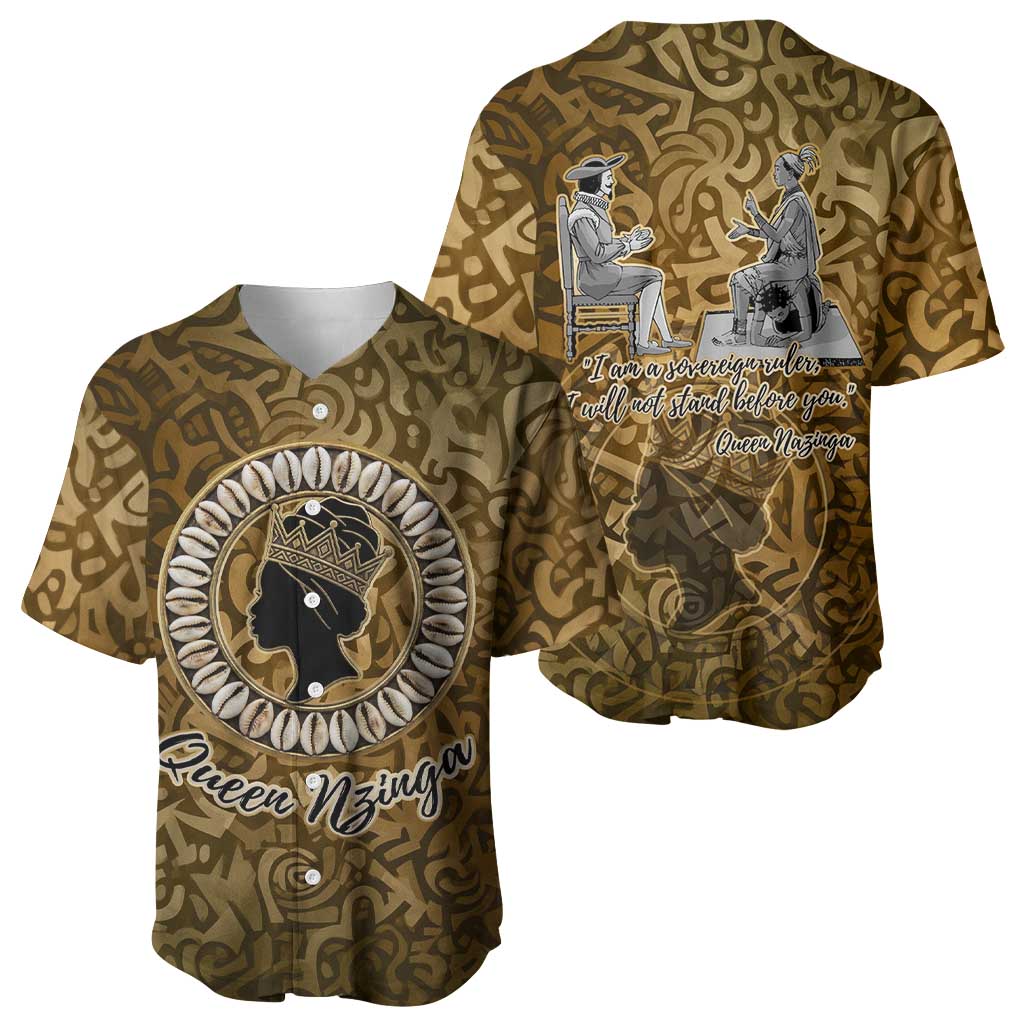 Queen Nzinga Baseball Jersey Cowrie Crown Silhouette Royal Power - African Pride