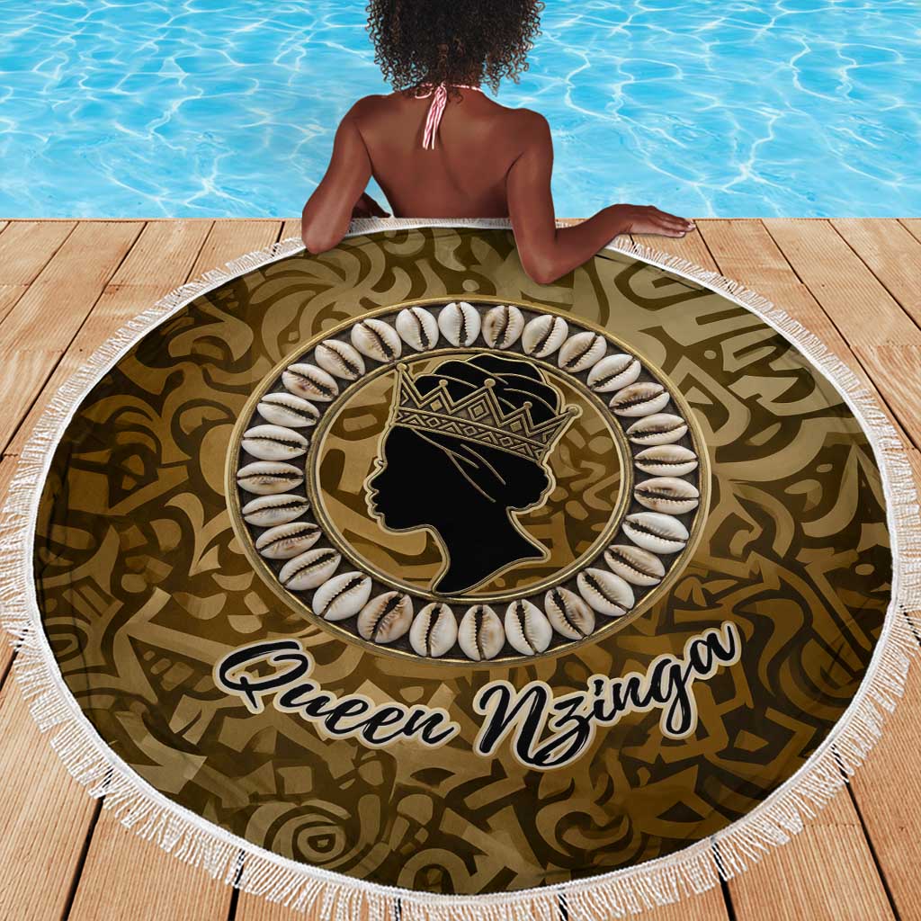 Queen Nzinga Beach Blanket Cowrie Crown Silhouette Royal Power - African Pride