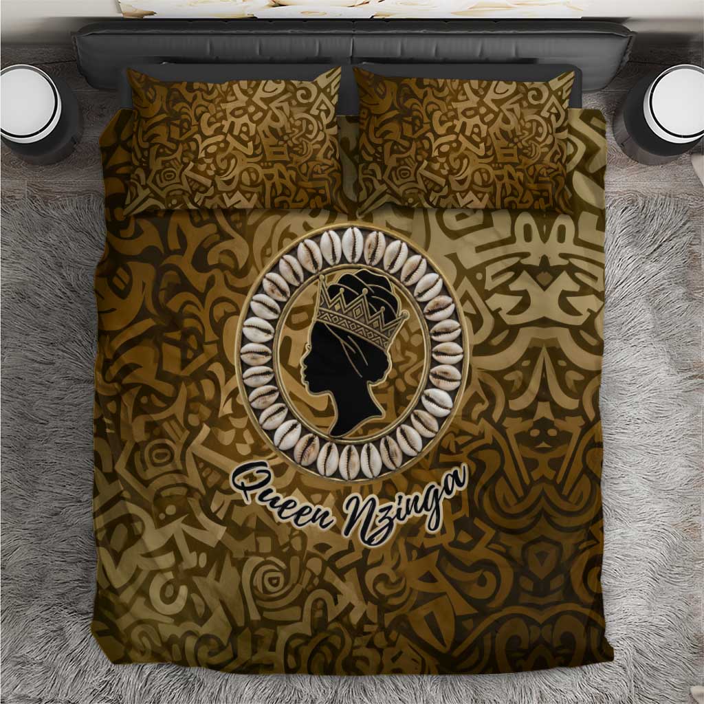 Queen Nzinga Bedding Set Cowrie Crown Silhouette Royal Power - African Pride