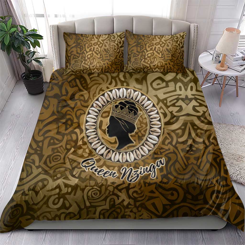 Queen Nzinga Bedding Set Cowrie Crown Silhouette Royal Power - African Pride