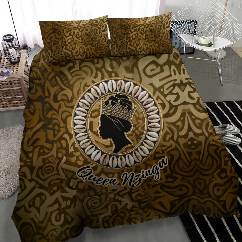 Queen Nzinga Bedding Set Cowrie Crown Silhouette Royal Power - African Pride