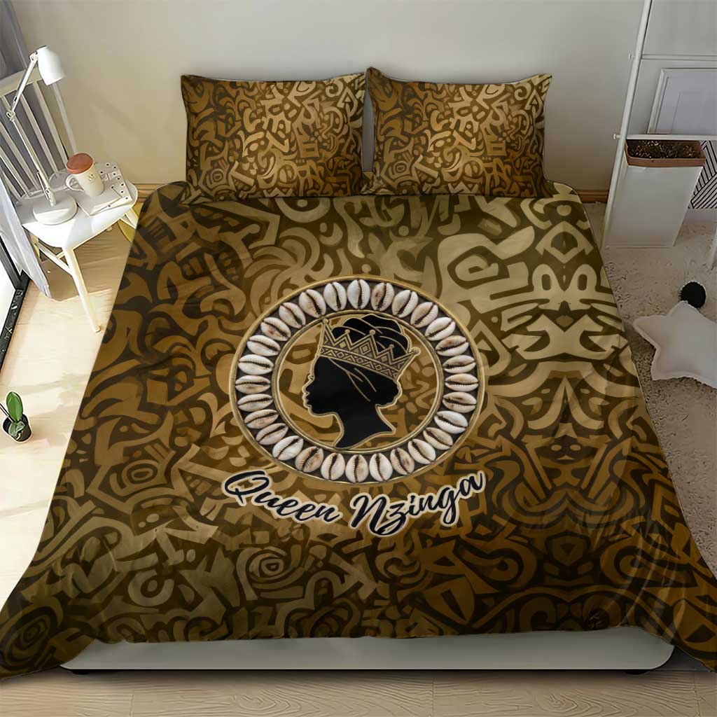 Queen Nzinga Bedding Set Cowrie Crown Silhouette Royal Power - African Pride